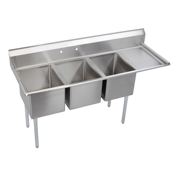 Elkay Economy Scullery Sink 3-Compartment 12 Deep Bowls 20 Right Drainboard 86.5 L X25.75 W X45.75 H E3C20X20-R-20X - main